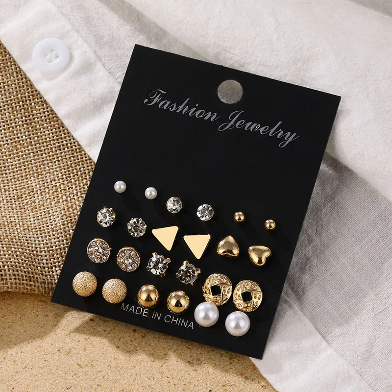 Women's Pearl Crystal Stud Earrings Geometric Flower Tassel Punk Jewelry