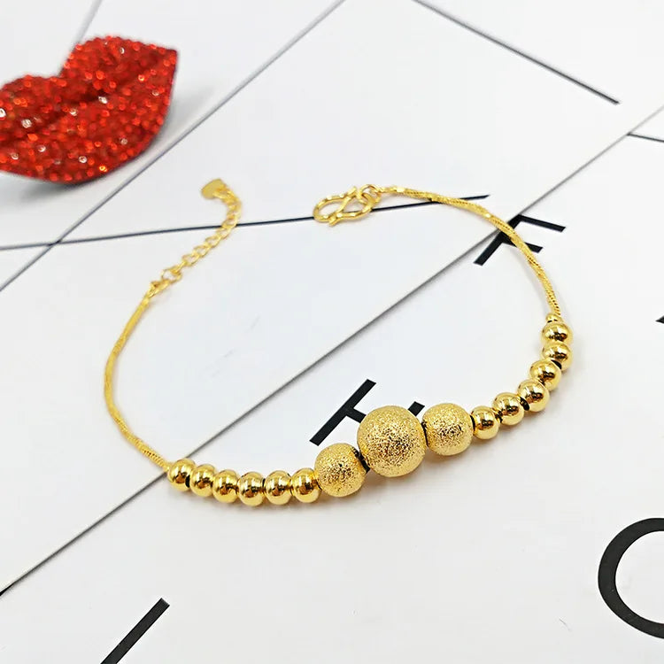 Matte Smooth Lucky Beads Bracelet 14K Yellow Jewelry