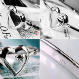 Heart Bracelet Charm Bangle 925 Sterling Silver Jewelry
