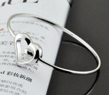 Heart Bracelet Charm Bangle 925 Sterling Silver Jewelry