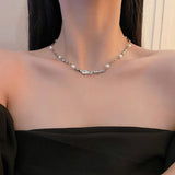 Women's Irregular Chains Pearl Necklace Silver Jewelry for Wedding