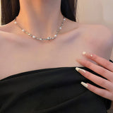 Women's Irregular Chains Pearl Necklace Silver Jewelry for Wedding