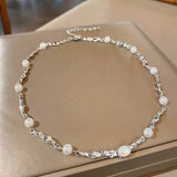 Women's Irregular Chains Pearl Necklace Silver Jewelry for Wedding