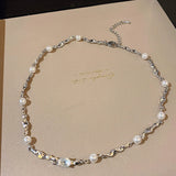 Women's Irregular Chains Pearl Necklace Silver Jewelry for Wedding