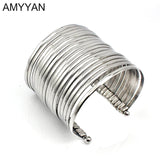 Silver Stainless Steel Multilayer Wristband Bracelet