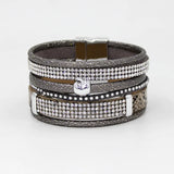 Women's Multi-layer Bangle Bracelet Splice Leather Rope Rhinestone Wrap