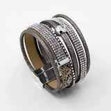 Women's Multi-layer Bangle Bracelet Splice Leather Rope Rhinestone Wrap