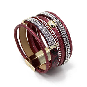 Women's Multi-layer Bangle Bracelet Splice Leather Rope Rhinestone Wrap