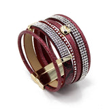 Women's Multi-layer Bangle Bracelet Splice Leather Rope Rhinestone Wrap