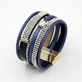 Women's Multi-layer Bangle Bracelet Splice Leather Rope Rhinestone Wrap
