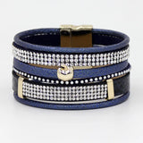 Women's Multi-layer Bangle Bracelet Splice Leather Rope Rhinestone Wrap