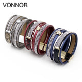 Women's Multi-layer Bangle Bracelet Splice Leather Rope Rhinestone Wrap