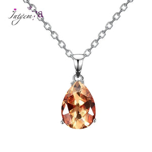 925 Silver Water Drop Gemstone Pendant Necklace Wedding Gift