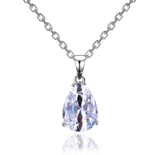 925 Silver Water Drop Gemstone Pendant Necklace Wedding Gift