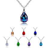 925 Silver Water Drop Gemstone Pendant Necklace Wedding Gift