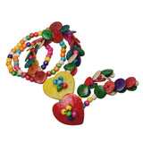 Women's Double Heart Love Wood Beads Necklace