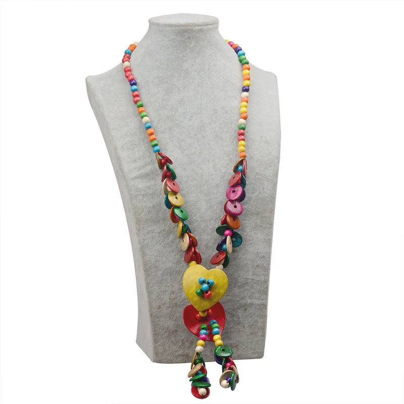 Women's Double Heart Love Wood Beads Necklace