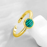 S925 Silver Golden Malachite Open Ring