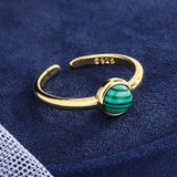 S925 Silver Golden Malachite Open Ring