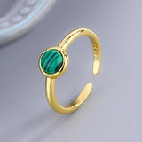 S925 Silver Golden Malachite Open Ring