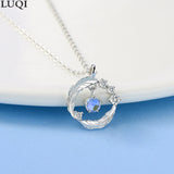Women's Silver Feather Pendant Necklace and Bracelet Set