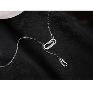 S925 Silver Paper Clip Pendant Necklaces