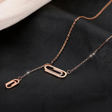 S925 Silver Paper Clip Pendant Necklaces