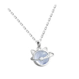 Cat Ear Moonstone Planet Pendant Necklace