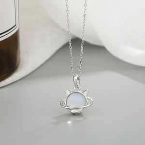 Cat Ear Moonstone Planet Pendant Necklace