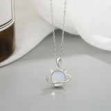 Cat Ear Moonstone Planet Pendant Necklace