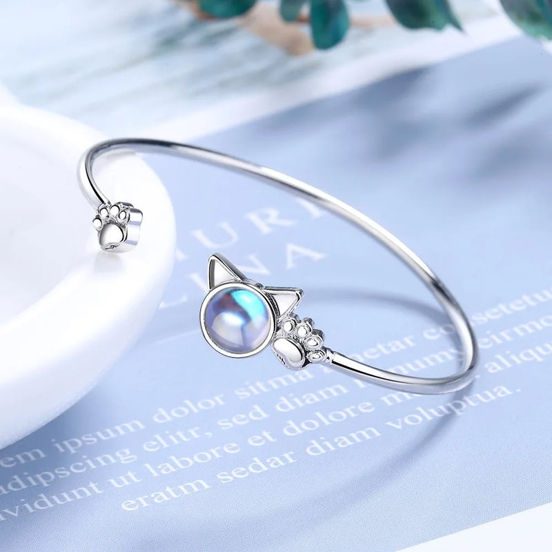 S925 Silver Cat Moonstone Bracelet