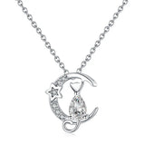 Women's S925 Silver Zircon Cat Star Pendant Necklace