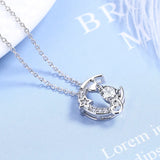 Women's S925 Silver Zircon Cat Star Pendant Necklace
