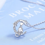 Women's S925 Silver Zircon Cat Star Pendant Necklace