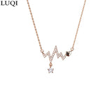 Women's S925 Silver Platinum Zircon Heartbeat Pendant Necklace