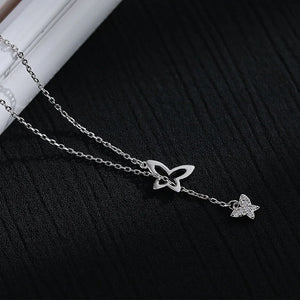 Women's Platinum Plated Butterfly Tassel Necklace