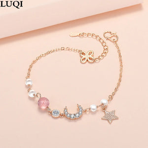Women's Zircon Star Moon Spar Pendant Bracelet Gift