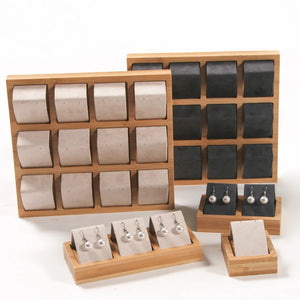Wooden Beads Organizer Box Earring Holder Velvet Tray Necklace Display Stand