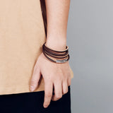 Brown Leather Bracelet Stainless Steel Clasp Braided