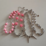 Y2K Pearls Pink Beaded Necklace Women Choker Glass Beaded Jewelry