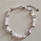 Y2K Pearls Pink Beaded Necklace Women Choker Glass Beaded Jewelry