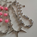 Y2K Pearls Pink Beaded Necklace Women Choker Glass Beaded Jewelry