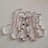 Y2K Pearls Pink Beaded Necklace Women Choker Glass Beaded Jewelry