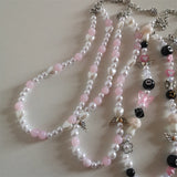 Y2K Pearls Pink Beaded Necklace Women Choker Glass Beaded Jewelry
