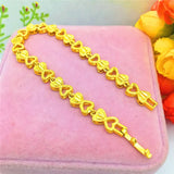 Yellow 14K Heart Linked Bracelet for Women Wedding Jewelry
