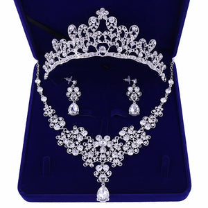 Zircon Bridal Jewelry Sets Wedding Crown Necklace Earrings Pin