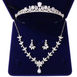 Zircon Bridal Jewelry Sets Wedding Crown Necklace Earrings Pin
