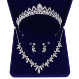 Zircon Bridal Jewelry Sets Wedding Crown Necklace Earrings Pin