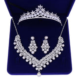 Zircon Bridal Jewelry Sets Wedding Crown Necklace Earrings Pin