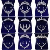 Zircon Bridal Jewelry Sets Wedding Crown Necklace Earrings Pin